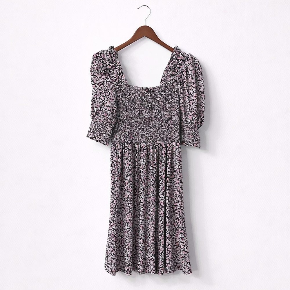 Floral Smocked Midi Dress Womens Small Puff Sleeve Cottagecore Prairie Boho